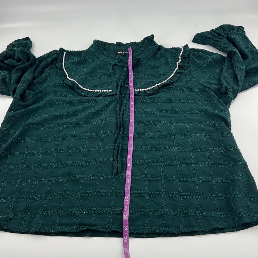 Alice blue hunter green peasant top faux pearls holiday glam festive traditional - Picture 5 of 8